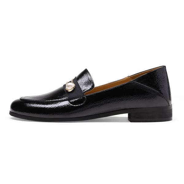 Comfortable Casual Round Toe Loafers - BLACK PATENT LEATHER - 1
